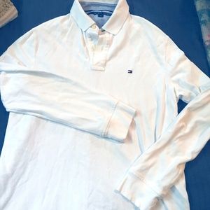 Men's white long sleeve polo shirt